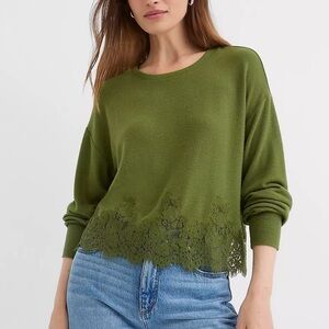 LOFT Green Lace Hem Top